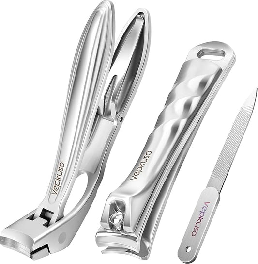 Vepkuso Toenail Clippers&Nail Clippers for Seniors Thick Nails - Professional Nail Clippers Set for Men/Women, Manicure Kit with Angled Head, Stainless Steel Toe Nail Cutter, Gift Idea