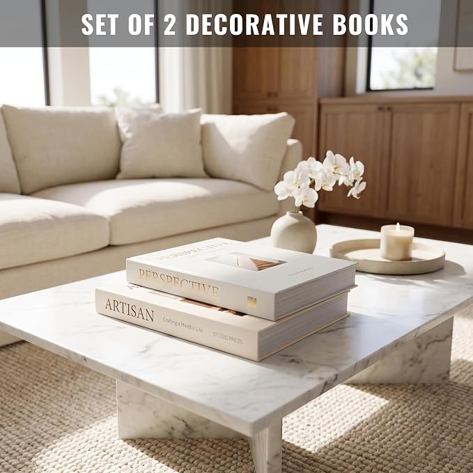 Beautiful Decorative Books - Set of 2 Boxes Enhance Your Coffee Table, Bookshelf or Mantel Shelf Decor - Aesthetic Fake/Faux Books for Modern Home Decoration, Photo Storage and as a Keepsake Box