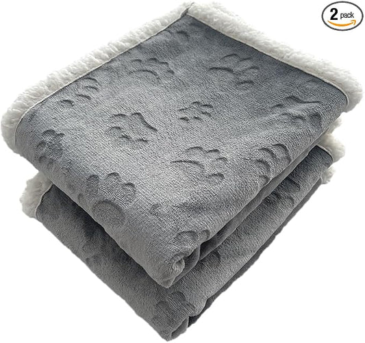 1 Pack 2 Dog Blankets for Small Dogs - 2 pcs Waterproof Dog Blanket Washable - Soft Sherpa Fleece Puppy Blanket for Kitten Doggy, Warm Cat Blankets for Indoor Cats, 25"X30", Grey