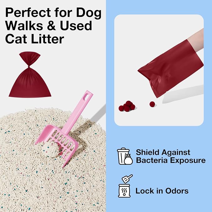 VETRESKA Dog Poop Bags, 300 Counts, Leak Proof, Extra Thick and Large | Pet Waste Bags for Dog Walking and Cat Litter, Rose & Amberwood Scented