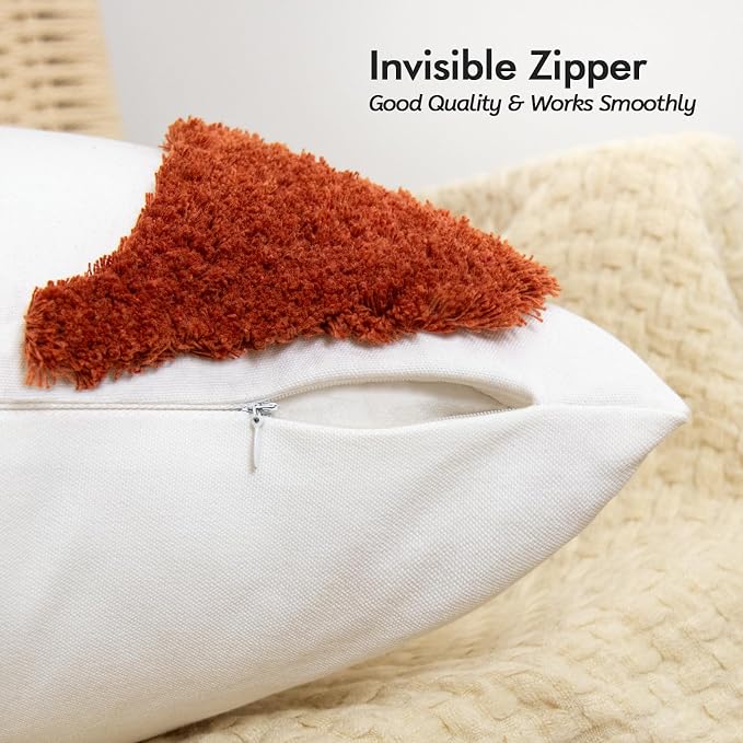 lifein 20x20 Pillow Covers-Throw Pillow Covers Boho Couch Pillows Embroidered Decorative Accent Pillows Mid Century Textured Pillowcases for Couch Sofa Living Room Bed Home Decor (Burnt Orange)