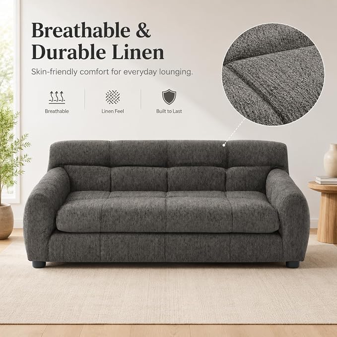38"x22"Dog Sofa for Small & Medium Dogs | Removable Cushion Cover | Stable Low-Leg Frame | Breathable Linen Fabric | Armrest & Backrest | Easy to Clean | Dark Gray