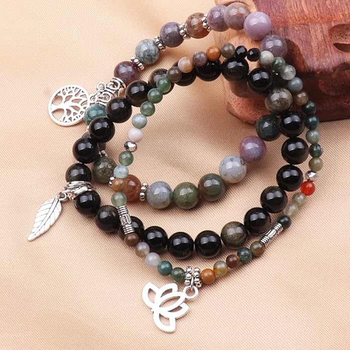 UEUC Tree of Life Yoga Healing Stone Bracelets,Multilayer Lotus Chakra Stone Reiki Bracelet Sets,Anxiety Crystal Natural Stone,for Women Stress Relief
