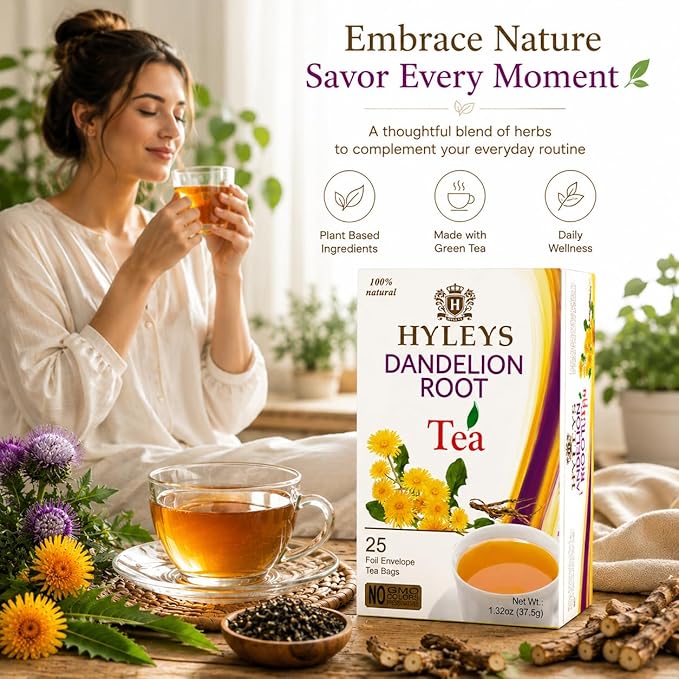 Hyleys Dandelion Root & Green Tea with Milk Thistle and Licorice Root - Herbal Detox Blend - 25 Tea Bags (12 Pack - 300 Tea Bags Total)