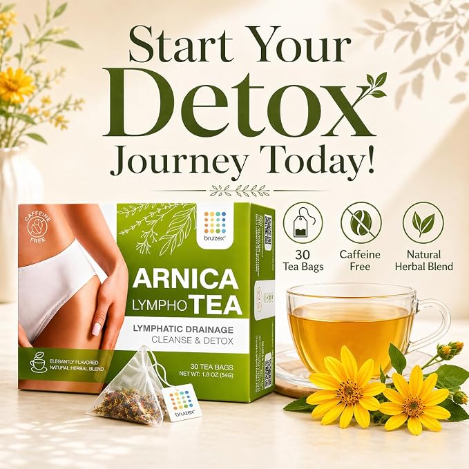 Bruizex Arnica Tea for Bruising and Swelling, Post Surgery Recovery after Liposuction, Tummy Tuck, 360 Lipo, BBL I Blend For Lymphatic Drainage Massage & Fibrosis with Ginger I 30 arnica tea bags