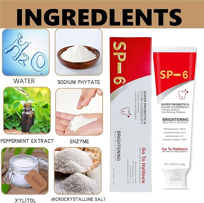 Ginaday Sp-6 Ultra Whitening, Sp-6 Probiotic Ultra Whitening Toothpaste Promotes Healthy Teeth Fresh Breath Stain Removing.(1 Pcs)