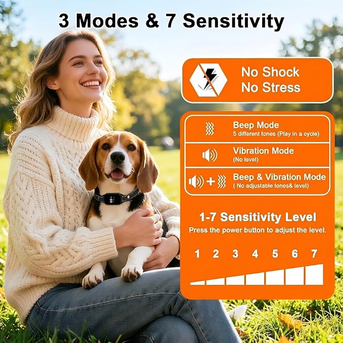 Bark Collar, Dog Bark Collar, Training Bark Collar | 5-60LBS Small & Medium Dogs, IP67 Waterproof, Rechargeable Anti Barking Collar with 3Modes, 5 Beep&7 Level Sensitivity Black