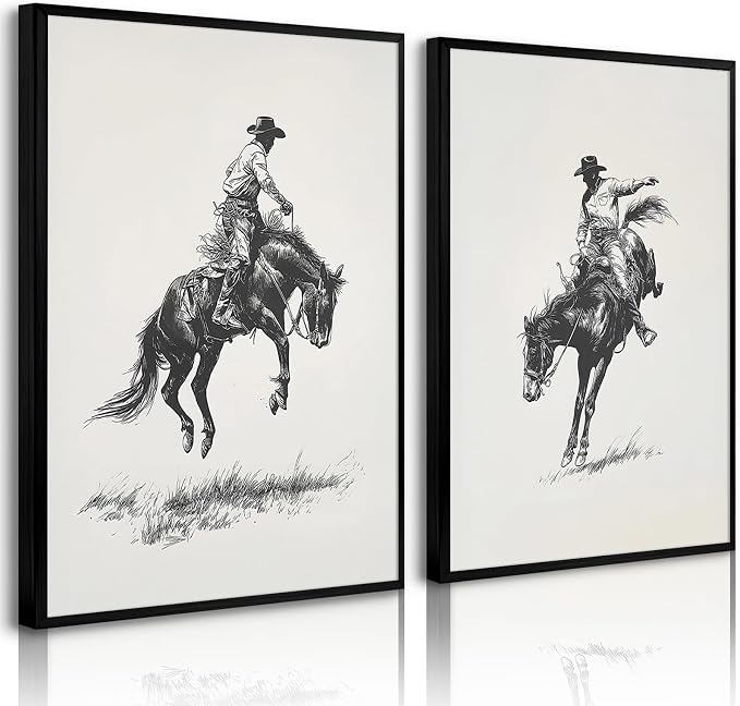 Western Cowboy Wall Art Decor Vintage Western Canvas Posters Retro Rodeo Prints Farmhouse Southwestern Pictures Cowboy Painting Antique Mid Century Artwork for Bathroom Bedroom 12x16x2 Inch Unframed