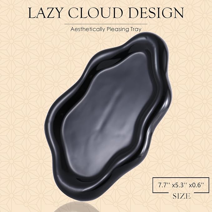CCINPPY Ceramic Cloud Jewelry Tray Trinket Dish Key Bowl Nightstand Decor | Decorative Small Desk Tray Jewelry Plate Key Holder Bowl Cute Bedroom Room Decor Aesthetic, Gift for Women, Black Medium