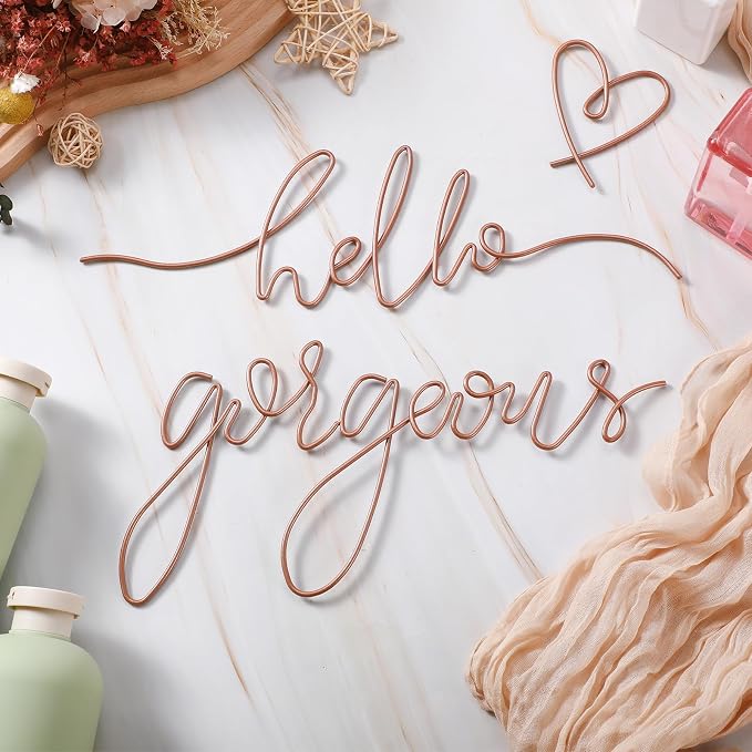 Metal Hello Gorgeous Wall Art Minimalist Wall Decor,Rose Gold,Classic | for Bedroom Bathroom Living Room Dressing Room Salon Vanity Office Home Decoration, Easy to Install