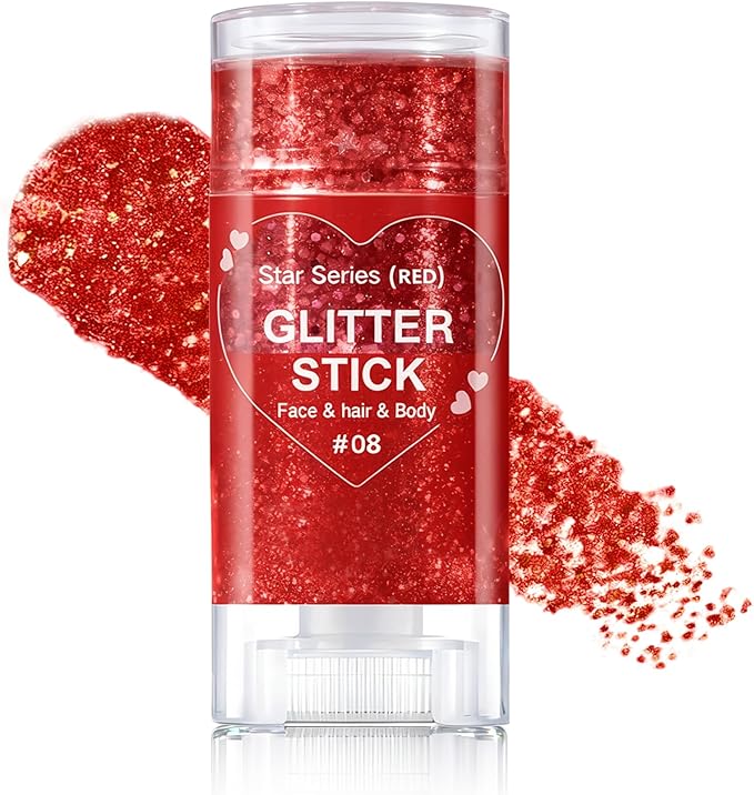 Red Body Glitter Stick, Face Body Glitter Gel Holographic Hair Glitter Halloween Chunky Sequin Waterproof Face Paint Stick Glitter Makeup for Kids and Women