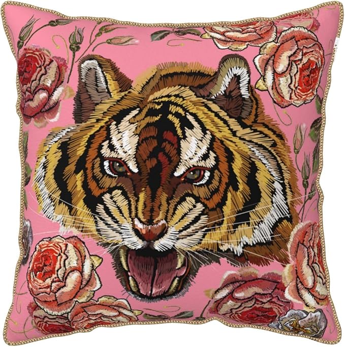 Tiger Floral Pink Velvet Pillow Covers 20x20 Inch Flower Animal Print Throw Pillows for Couch Farmhouse Cushion Covers Pillowcase Modern Pillow Cases for Sofa Bed Living Room Outdoor Decor