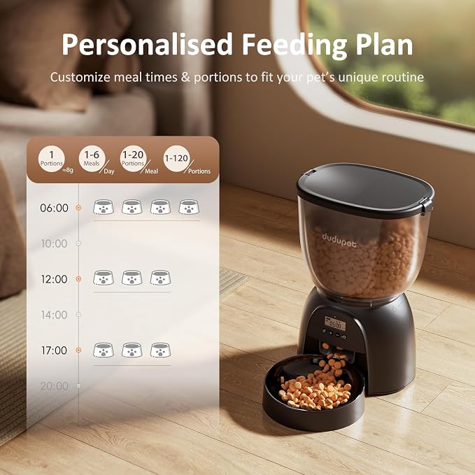 Automatic Cat Feeder, 5L/21 Cup Timed Cat Dry Food Dispenser, Automatic Pet Feeders Dual Power Supply, 6 Meal Programmable 1-20 Portion Cats Feeder, Auto Dog Feeders, Pet Food Dispenser for Cats,Puppy