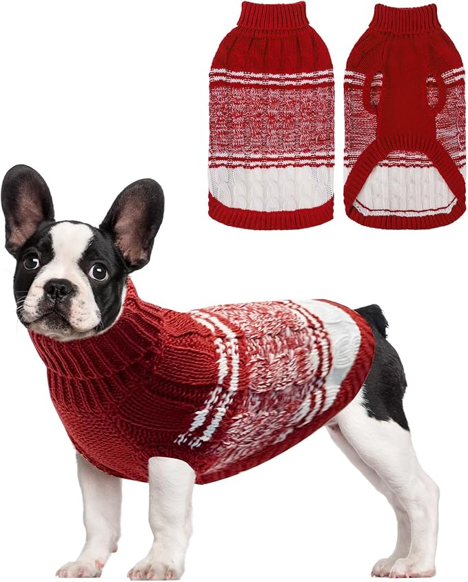 Mihachi Dog Sweaters for Small Medium Dogs Girl Boy,Soft Warm Dogs Shirt, Cold Weather Dog Coat Turtleneck Knitted Pullover Dog Clothes Costume with Leash Hole for Large Cat Puppy Doggy Pet,Red SM
