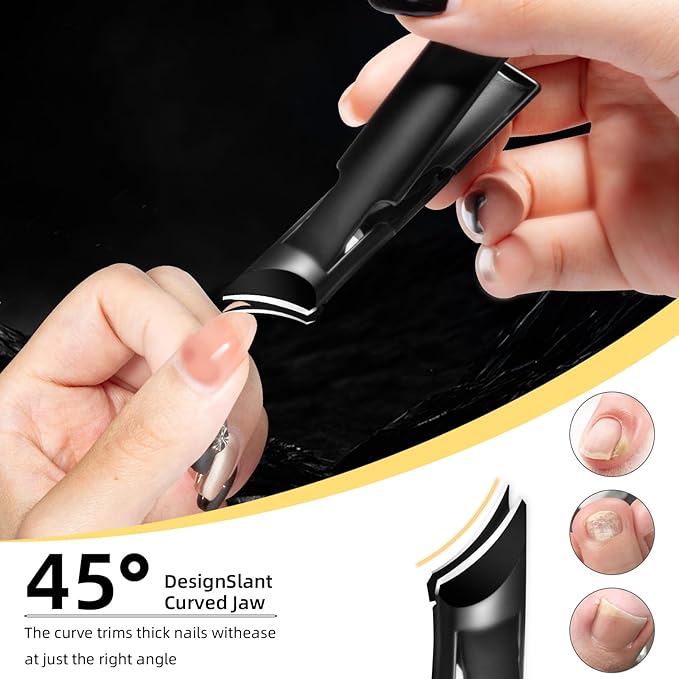 Toe Nail Clippers for Men with Catcher, 15 mm Wide Jaw Opening Anti Splash Slanted Nail Clippers for Ingrown Nails and Curved Blade Thick Toenail Clippers for Seniors, Women