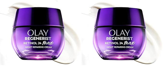 Olay Retinol Night Cream for Women,MAX,Anti-Aging Face Mousturizer,Fragrance-Free,Non Greasy - Anti-Wrinkle,Smooth Fine Lines,Hydrating Skin Care - Triple Collagen Cream,Niacinamide,1.7oz,(Pack of 2)