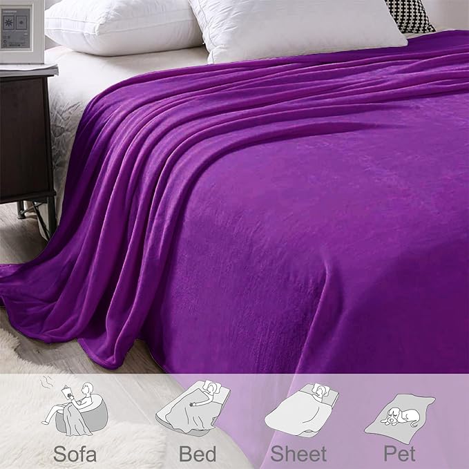 Exclusivo Mezcla Soft Fleece Throw Blanket for Couch, Purple | 50x60 Inches, Double-Sided Brushed Flannel, Lightweight Plush Cozy Blanket for Home Decor, All Season, Machine Washable