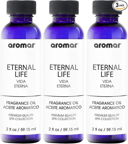 AROMAR Premium Fragrance Oil, Pack of 3 Eternal Life 2oz. Bottles. Long Lasting Aromatic Scent, Fresh and Revitalizing Aromatherapy for Living Room, Bedroom, and Kitchen