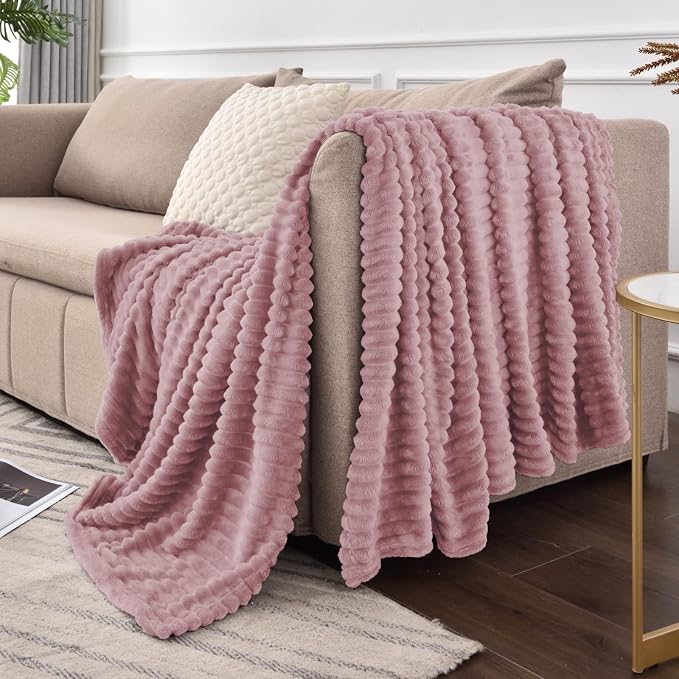BEDELITE 3D Ribbed Berry Purple Fleece Twin Blanket for Bed, 60x80 Inch | Soft Warm Decorative Fluffy Blanket, Cozy Plush Lightweight Fuzzy Throw Blanket for Couch Sofa Room Decor, Gift for Women