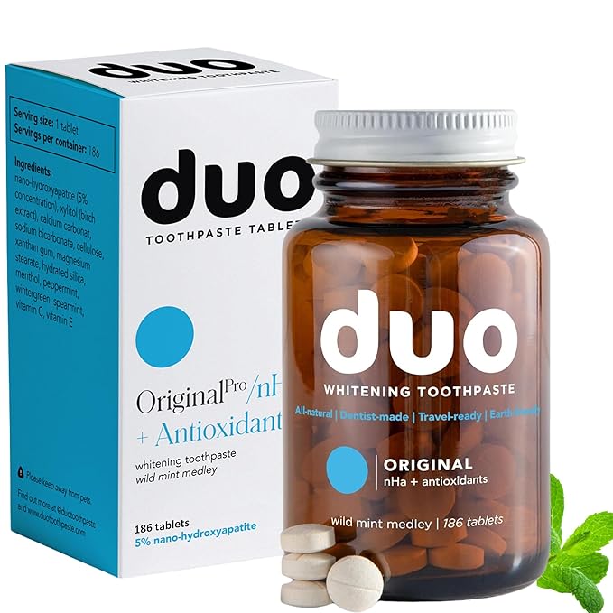 Duo Toothpaste Tablets | Nano-Hydroxyapatite (nHa) Natural Whitening, Remineralize, Reduce Sensitivity | Sustainable & Plastic Free | Dentist Created | Wild Mint Medley - 1 Bottle / 186 Tablets