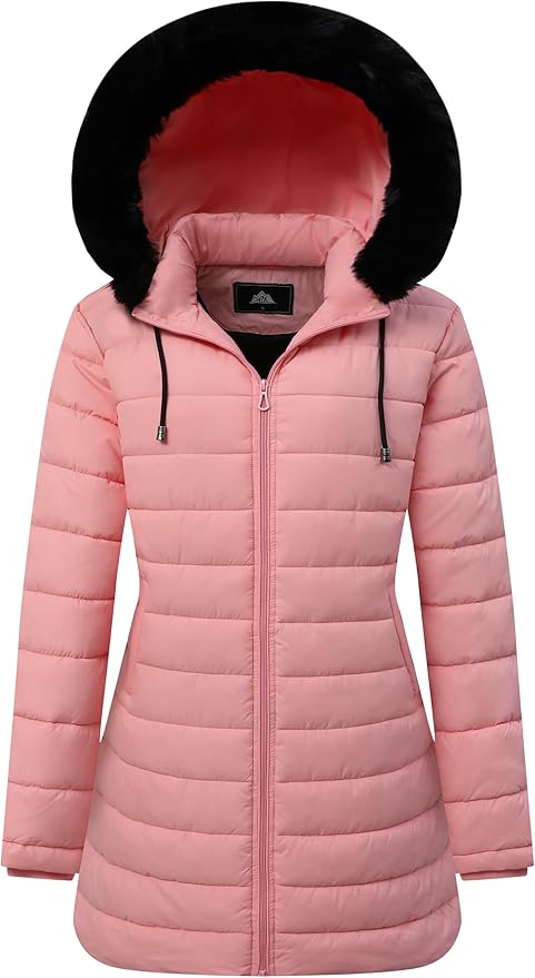 GOLDLADIES Women's Waterproof Long Down Jacket,Warm Winter Hooded Puffer Coat Thickened for Hiking Outdoor