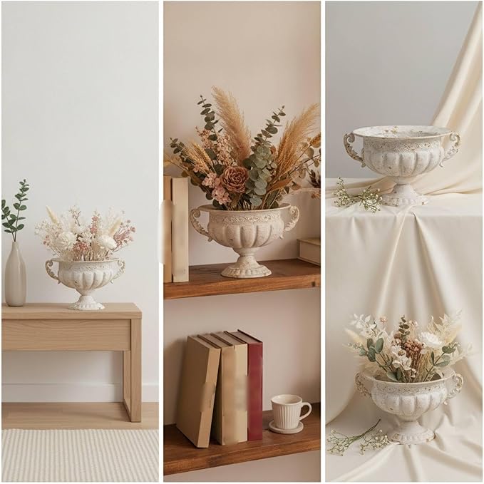 Qianly Urn Planter with Pedestal Antique-Style Urn with Handles Decorative Vessel for Tabletop