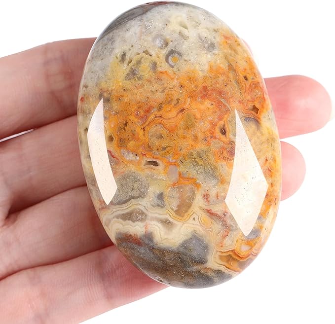 ZHIYUXI 2.4" Crazy Lace Agate Crystals Gemstones Crystals and Stones Worry Stone Crystal Decor Gifts Energy Balancing Therapy Polished Stones Palm Stone Mediation 1PC