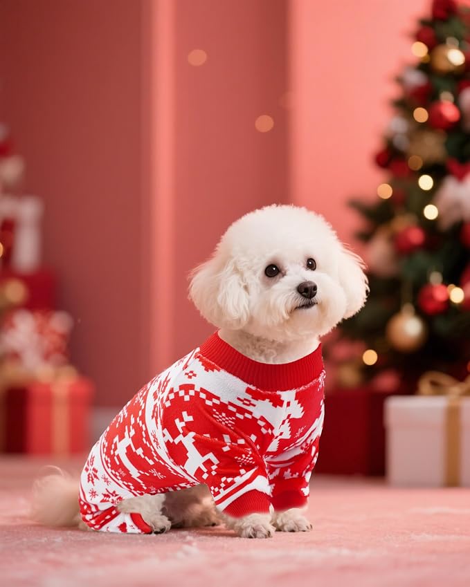 PET SHOW 4 Pack Christmas Velvet Dog Pajamas for Medium Dogs | Soft stretchy dogs onesies,boy girl pjs with sleeve,holiday jumpsuit costume for small pets,L
