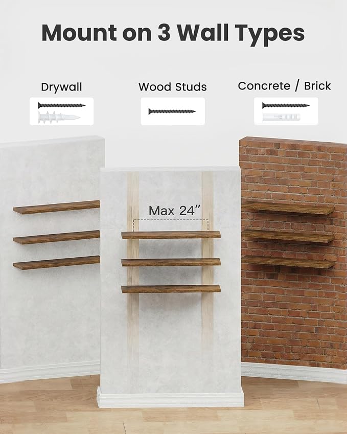 AMADA HOMEFURNISHING 35.4" L Floating Shelves, Wall Shelves Set of 3 for Bathroom/Living Room/Bedroom/Kitchen, Floating Shelves for Wall Decor with Invisible Brackets - AMFS45V