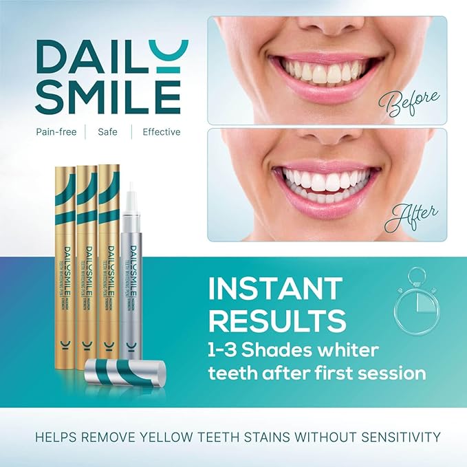 Dailysmile Teeth Whitening Kit with LED - Formulated for Sensitive Teeth, Hands-Free, Waterproof LED Light and 4 Gel Pens, Instant Results