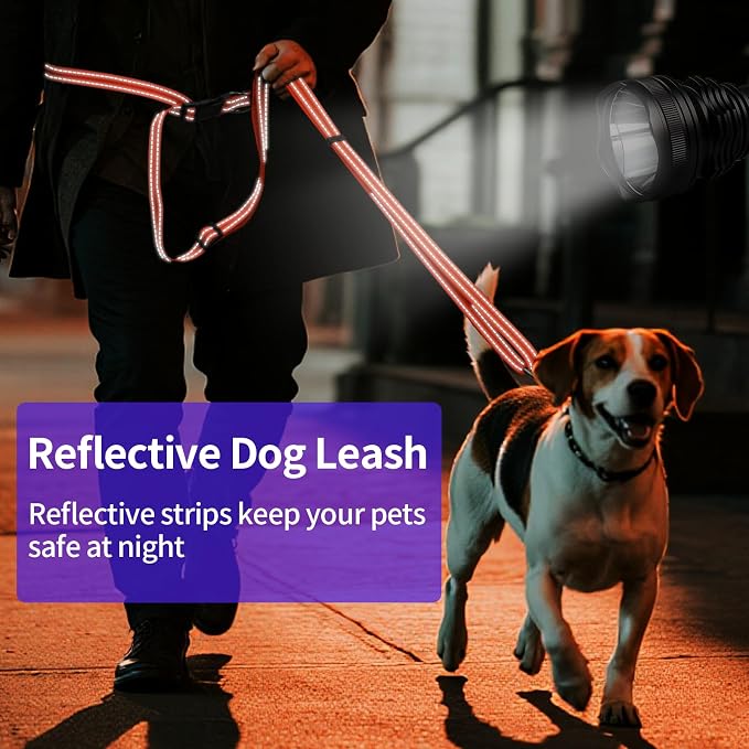 Kazazoo Hands-Free Dog Leash Adjustable Length 5-8 Ft, Waist for Dog Walking, Running for Small &Medium Dogs with Reflective Strips, Ballistic Nylon, Waist Belt, Lightweight Orange M
