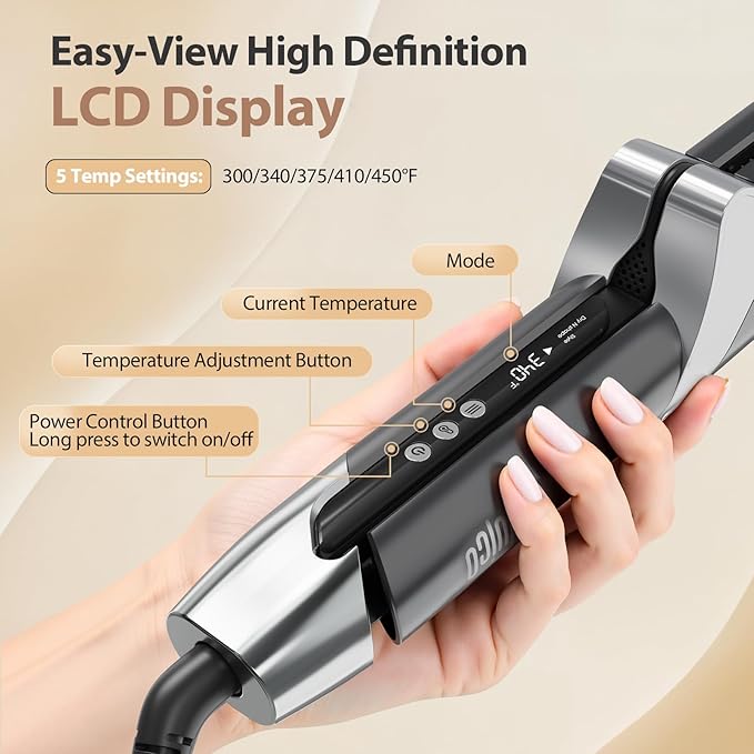 Quico Air Straightener, Ionic Wet to Dry Hair Straightener with High-Speed Airflow, 5 Temps & Dual Voltage 2-in-1 Flat Iron and Hair Blow Dryer Straightener, No Heat Damage, No Hot Plates, Black Grey