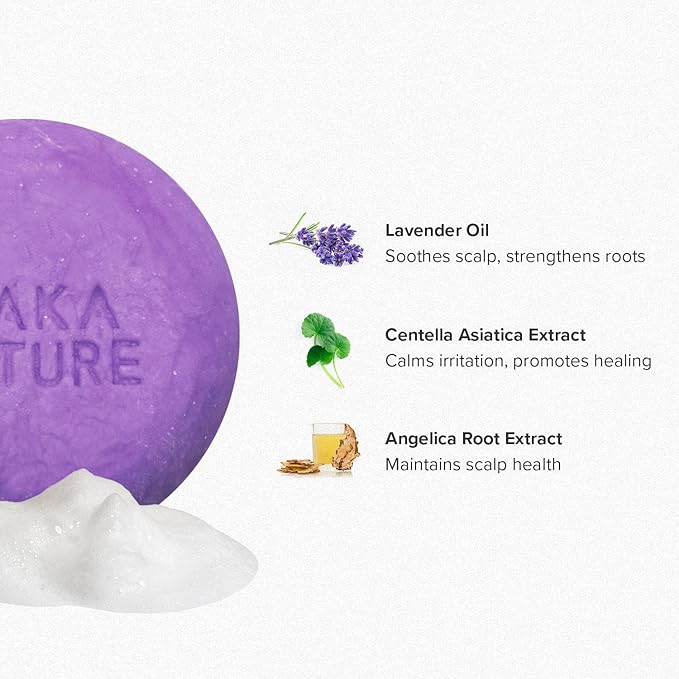 Maka Nature Low-Carbon Shampoo Bar | Korean K-Beauty Haircare with Natural Ingredients for Scalp & Hair Types | Vegan, Eco-Friendly, pH balanced, 3.35oz (Lavender), Made in Korea