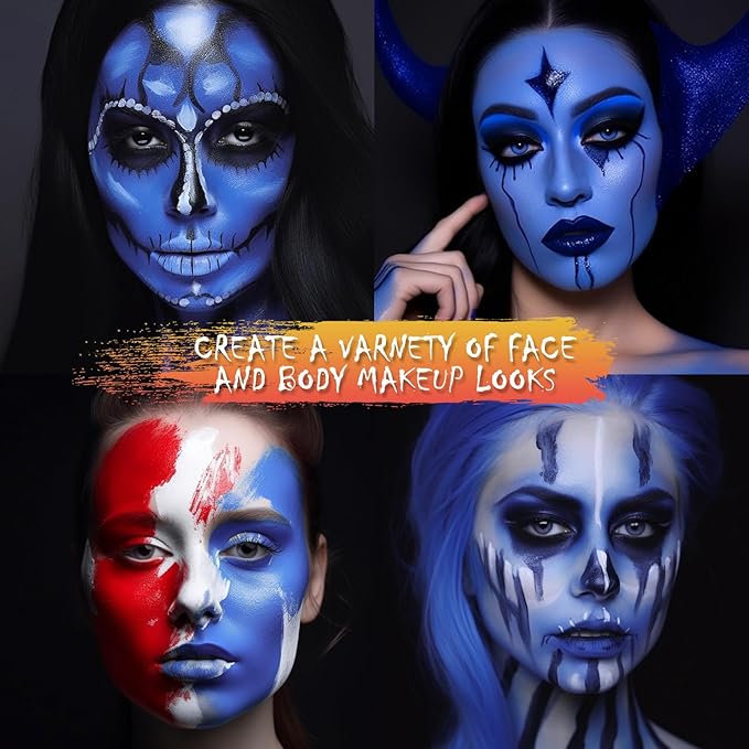 BOBISUKA Blue Face Body Paint Liquid Texture Washable Non Toxic Facepaint Fast Drying Foundation Makeup for Halloween Avatar Corpse Bride Smurf Cosplay SFX Costume Party Large Capacity(130ml)