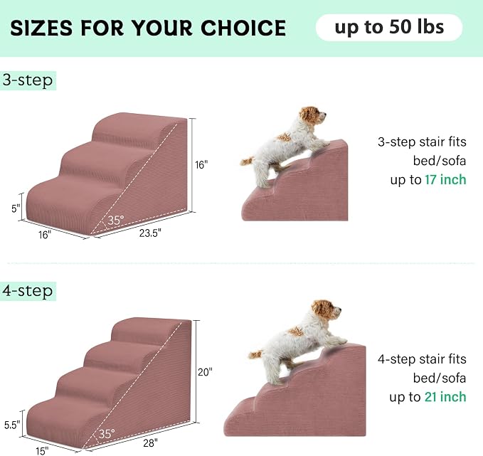 Mesa Lemon 3 Step Dog Stairs Pet Ramp for High Beds, Sofas and Cars | High Density Foam, Non-Slip Bottom, Removable Washable Cover, Portable Handle, Holds Up to 50 lbs, 16 Inch Height