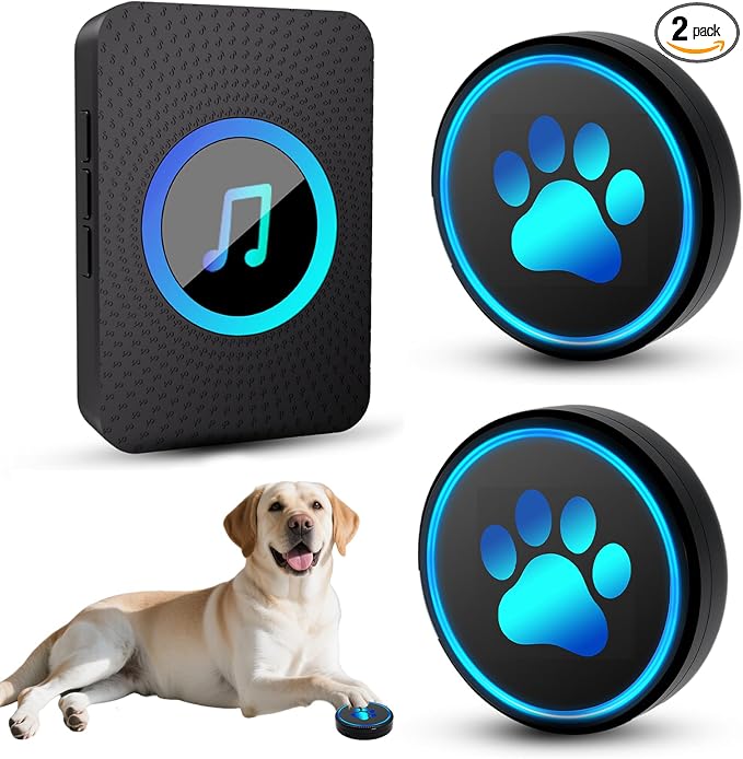 Dog Door Bell for Potty Training, Smart Wireless Doggie Doorbell to Go Outside, 1000 Feet Long Range with IP65 Waterproof Super-Light Touch Button, 60 Melodies & Adjustable Volume (Black)
