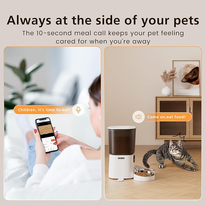 Petrice Automatic Cat Feeder with Camera for 2 Cats, 6L WiFi Smart Pet Feeder with APP Control, 1080P HD Video, Voice Call, Motion Detection, Dual Power Supply, for Dogs Cats, Small-Pet (White, 6L)