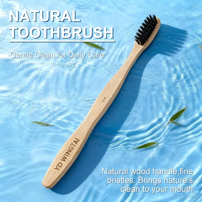 YD WINGTAI Bamboo Toothbrush Biodegradable WoodenToothbrushes 12pack Natural Travel Size Organic Charcoal Tooth Brush