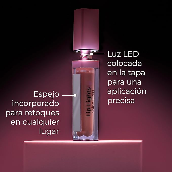 MCoBeauty - Lip Lights Shine Gloss - Marshmallow Lip Gloss - High Shine Glass-Like Finish with Built-In LED Light & Mirror - Moisturising Lightweight - Face Makeup