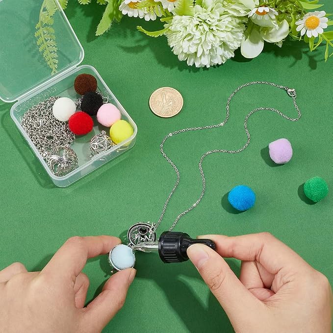 PH PandaHall 3pcs Essential Oil Diffuser Necklace Aromatherapy Locket Pendant Stainless Steel Jewelry Chains Hollow Cage Pendant with 10pcs Cotton Balls for Men Women Jewelry Birthday Gifts, Platinum