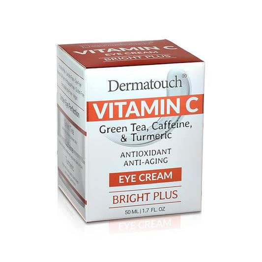 DERMATOUCH Vitamin C Eye Cream With Green Tea, Caffeine, Turmeric, and Hyaluronic Acid, Daily Under Eye Moisturizer With Vitamins and Antioxidants, Clean Skin Care, Made in USA, 1.7 Fl Oz