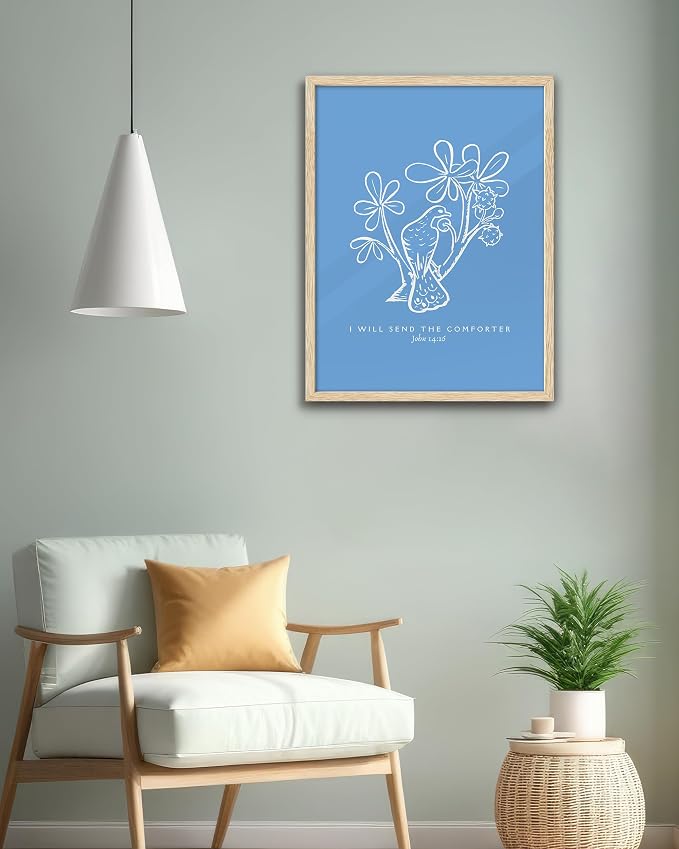 EcoHest 12x16 in John 14:16 I Will Send The Comforter Christian Wall Art | Natural Oak Wood Frame，Canvas Wall Art, Bible Verse Holy Spirit Floral Decor for Bedroom, Living Room, Office, Church, 1Pack