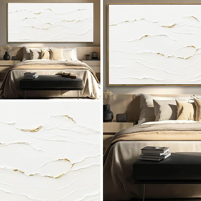WINKAILIN White Abstract Canvas Wall Art for Living Room 40x88 Inch