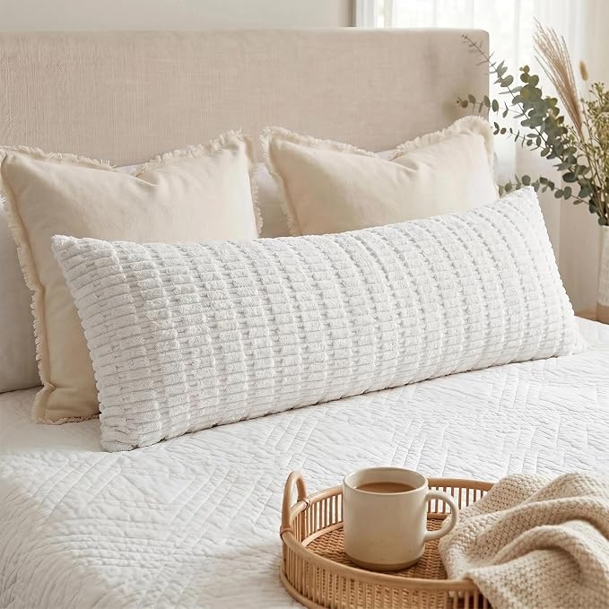 Fancy Homi Decorative Throw Pillow Covers for Bed Couch Bedroom Bench, Soft Corduroy Solid Pillow Case, Rustic Farmhouse Boho Room Decor,36" x 14" (Pack of 1),White