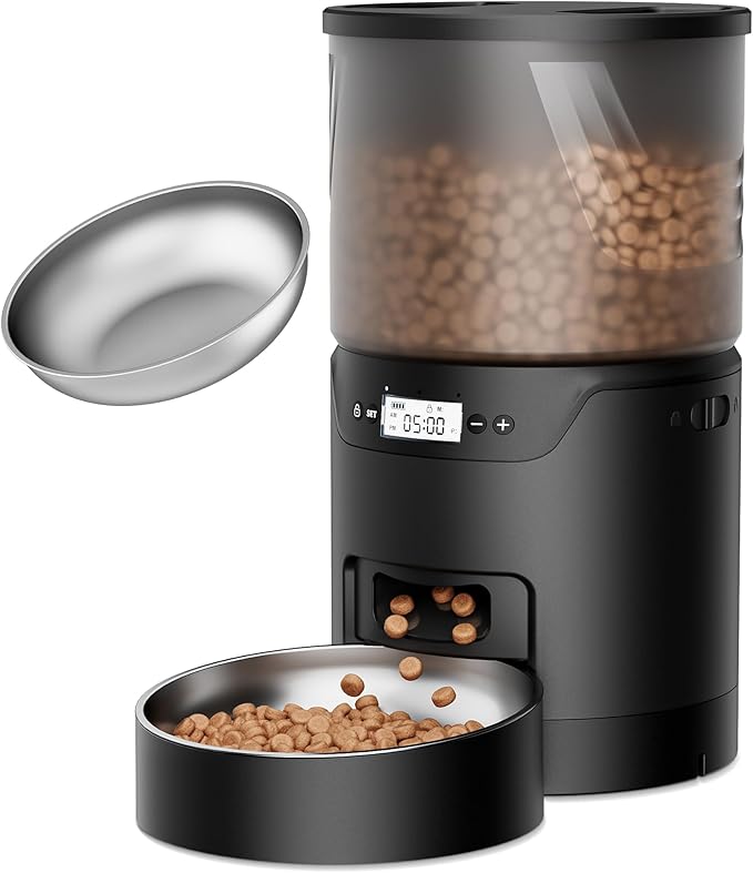 IMIPAW PET Automatic Cat Feeder: 3L Auto Food Dispenser with Timed Feeding| 6 Meal Programmable& 1-20 Portion Precise Control- Easy to Clean for Cat Indoor| Desiccant Keep Food Fresh with Staiess Bowl