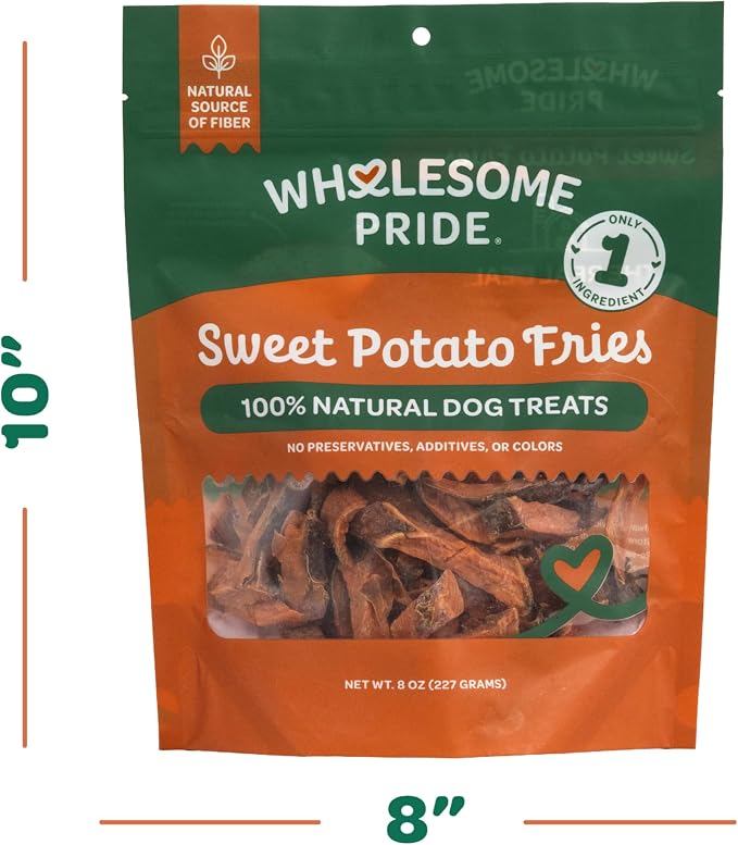 Wholesome Pride Sweet Potato Fries Healthy Dog Treats, 1 Ingredient, 8 oz | No Preservatives, 100% Sweet Potato, Gently Dehydrated, Supports Digestion, No Grain or Gluten, Training & Snacking