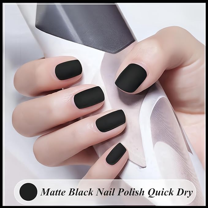 Matte Black Nail Polish - Quick Dry, Vegan, for Men & Women - Velvet Gel Finish, Rapid Dry Fingernail Polish