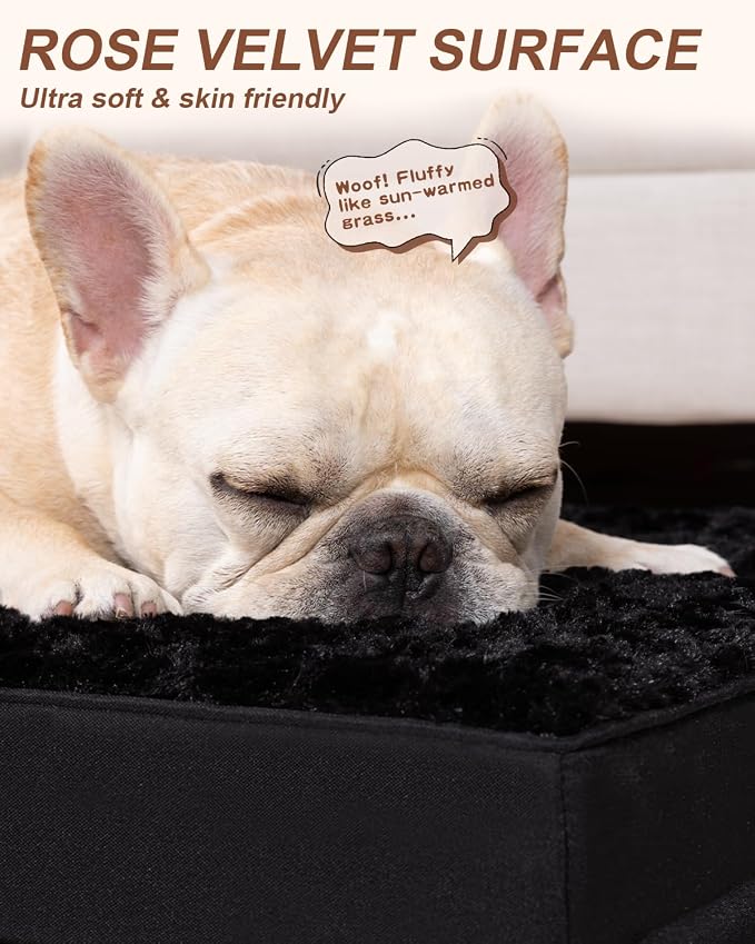KSIIA Washable Dog Bed for Crate Waterproof for Large Dogs,35x22 Inch,Black | 3in egg crate foam,orthopedic support,Soft rose velvet,3ply waterproof fabric,removable cover,anti-slip base,washable
