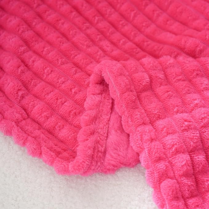 Puncuntex Fleece Throw Blanket Hot Pink 108"×90" with Square Grid Design | Super Soft Plush Cozy Flannel Throw Blanket Luxury for Couch Sofa Chair