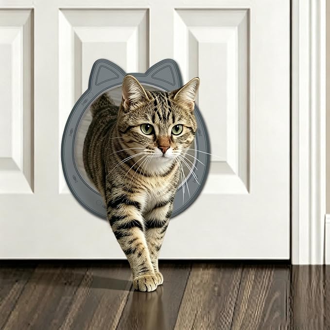 Large Cat Door Interior Door, No-Flap Pet Door for Cats Up to 22 lbs(Gray)